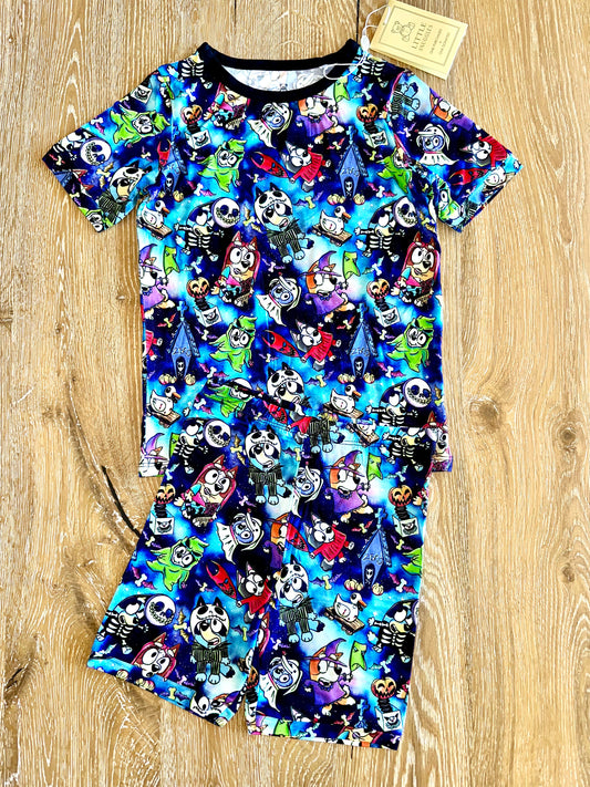 Bamboo (Bentley) Short Sleeve Shorts Lounge Set- CREEPIN' IT BLUE BLUEY