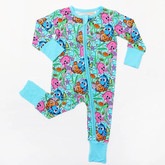 Bamboo (Connor) Zippy Romper- HAPPY FISHY FRIENDS