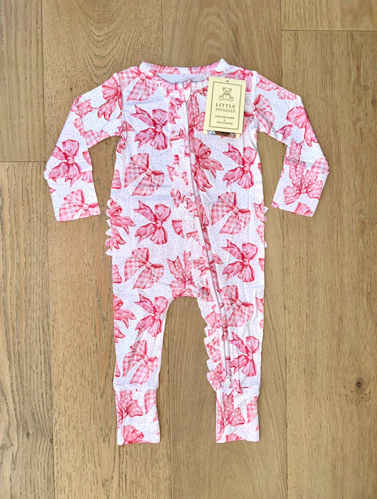 Bamboo Ruffle Zipper Romper (IVY)- LOVIN’ BOWS