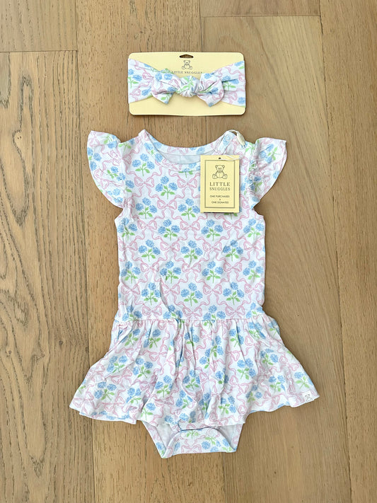 Bamboo Twirl Skirt Bodysuit with Headband (Claire)-SIMPLE THINGS MARTHA'S VINEYARD