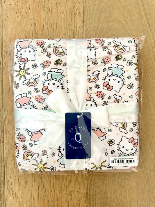 3 Layer Non Quilted Bamboo Blanket 50X65- HELLO SPRING KITTY
