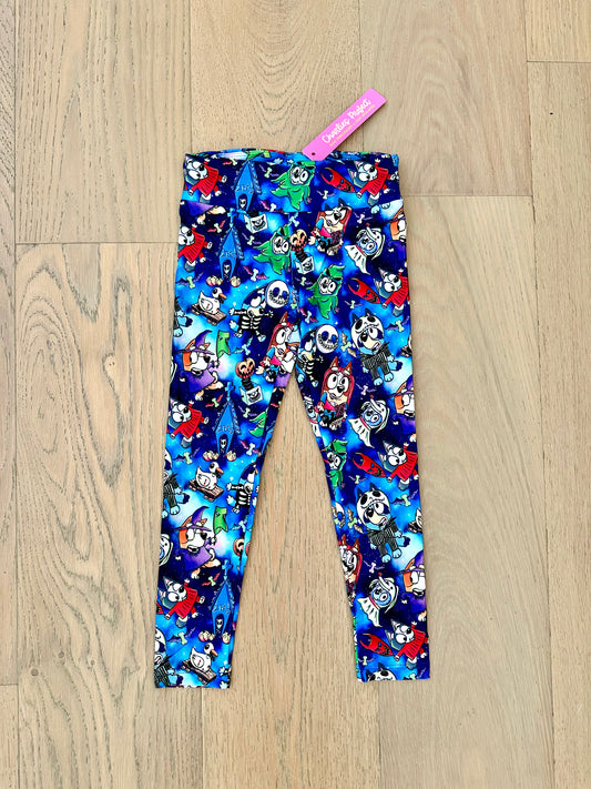 Kids Casual Cloud Soft Yoga Band Leggings- BOO BASH CREEPIN IT BLUE BLUEY