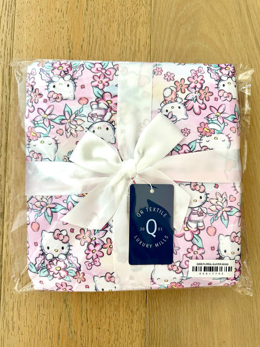 3 Layer Non Quilted Bamboo Blanket 50X65- HELLO FLORAL KITTY
