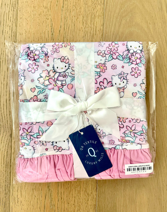 2 Layer 50X50 Ruffled Bamboo Blanket- HELLO FLORAL KITTY