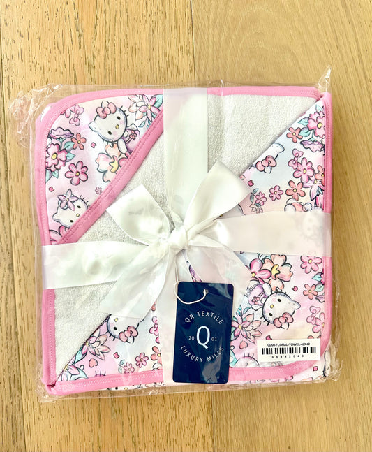 Bamboo Hooded Towel- HELLO FLORAL KITTY
