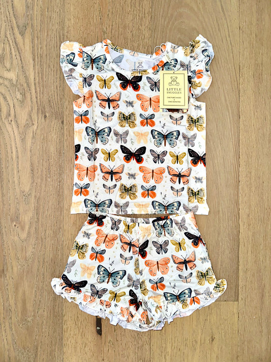 Bamboo Flutter Sleeve & Shorts Lounge Set (OLIVIA)- SWEET SUMMER WINGS OF A BUTTERFLY