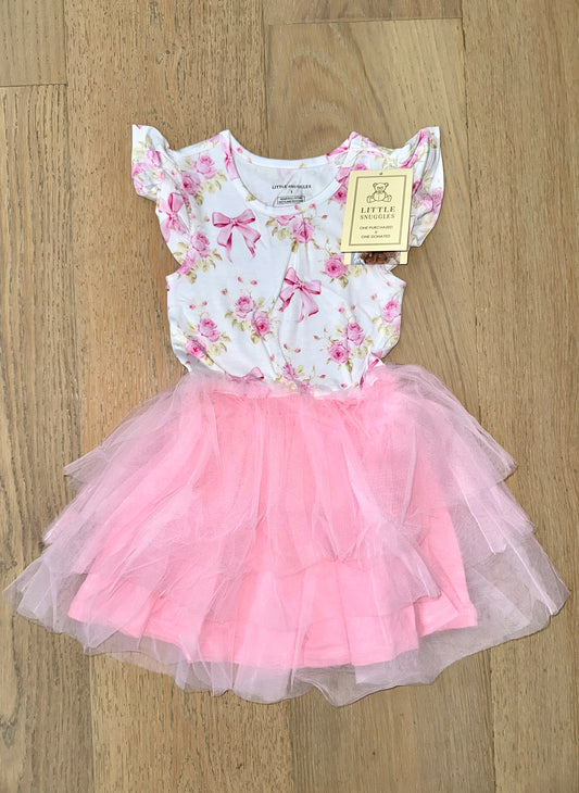 Girls Short Sleeve Bamboo Tiered Tulle Dress- WHIMSICAL & WILD RIBBONS & ROSES