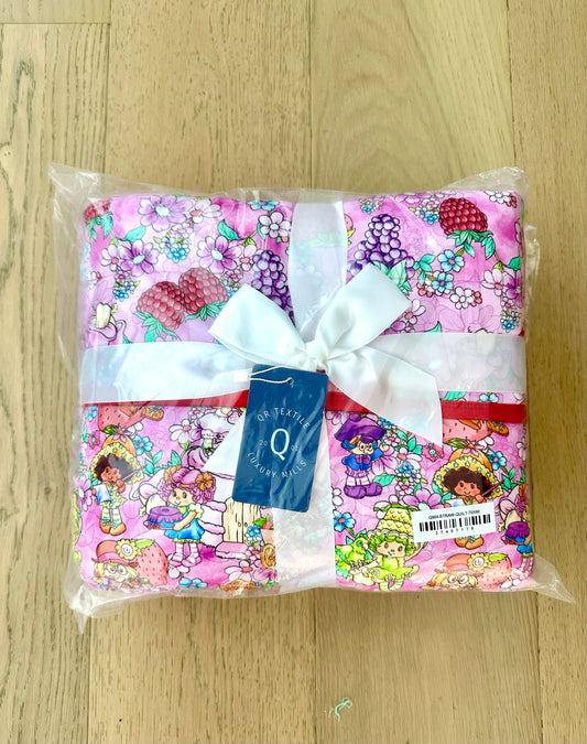 3 Layer Quilted Bamboo Blanket- LARGE 70x90 - STRAWBERRY FRIENDS