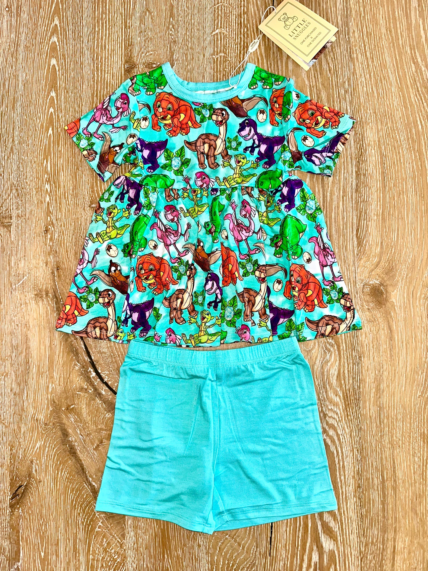 Bamboo Short Sleeve Peplum Set- BEAUTIFULLY BOLD LITTLE DINO