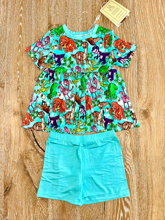 Bamboo Short Sleeve Peplum Set- BEAUTIFULLY BOLD LITTLE DINO