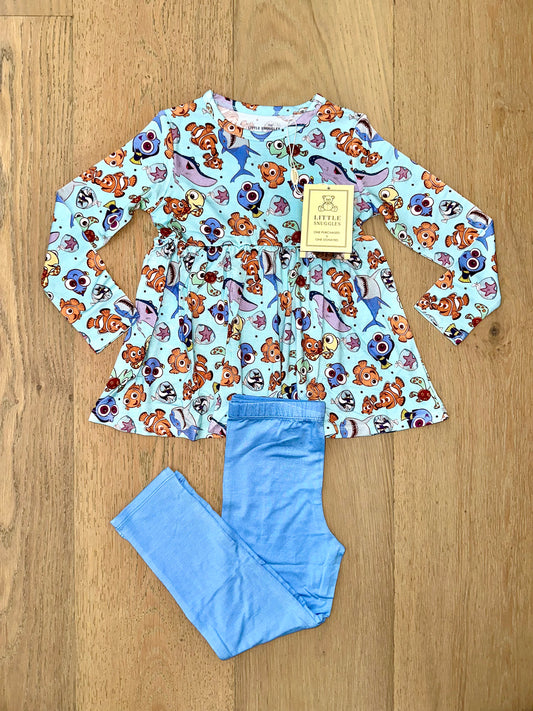 Bamboo Long Sleeve & Pants Peplum Set-REEF FRIENDS NEMO