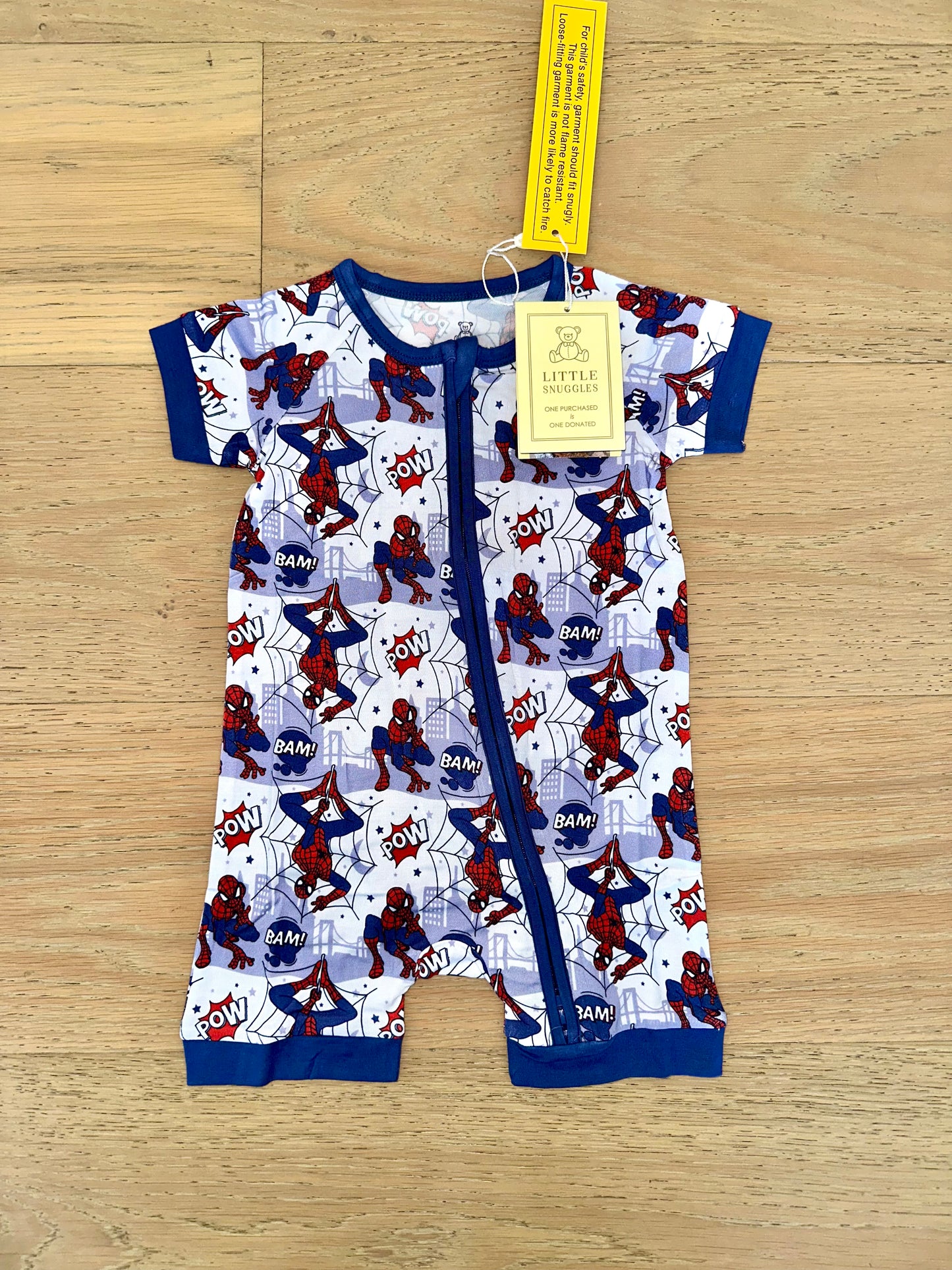 Bamboo Shorty Romper-BAM POW SPIDEY