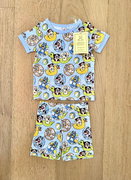 Bamboo (Bentley) Short Sleeve Shorts Lounge Set- PARK FUN BLUE POOL PUPS
