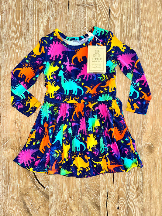 Bamboo Log Sleeve Twirl Dress (AVA)-PLAY TIME DINOSAURIA