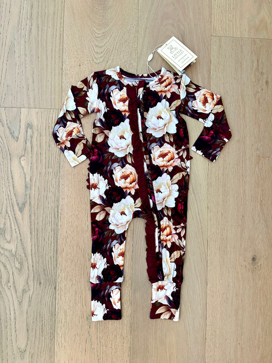 Bamboo Ruffle Zipper Romper (IVY)- PRETTY PEONIES