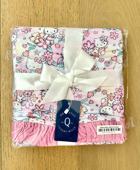 2 Layer 40X40 Ruffled Bamboo Blanket- HELLO FLORAL KITTY