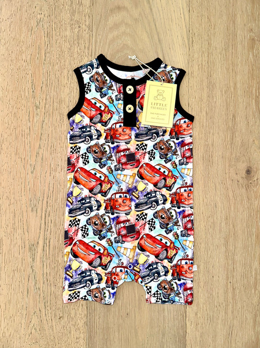 Bamboo Shortie Tank Romper (HANK)- CARS GO VROOM