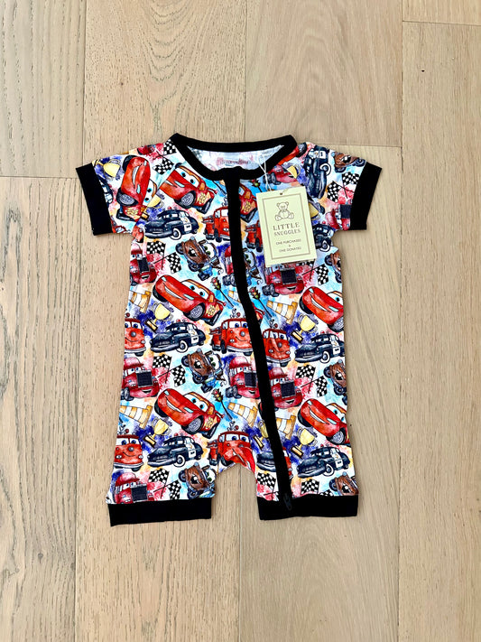 Bamboo Shorty Romper-CARS GO VROOM