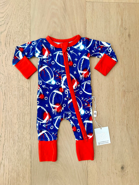 Bamboo Convertible Romper- GRAFFITI FOOTBALL BLUE AND RED