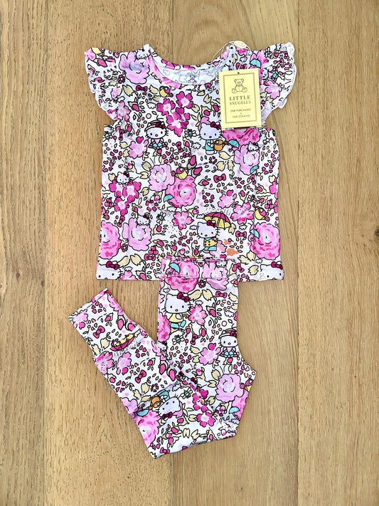Bamboo Flutter Sleeve Lounge Set (PENELOPE)-FLOWER GARDEN HELLO KITTY