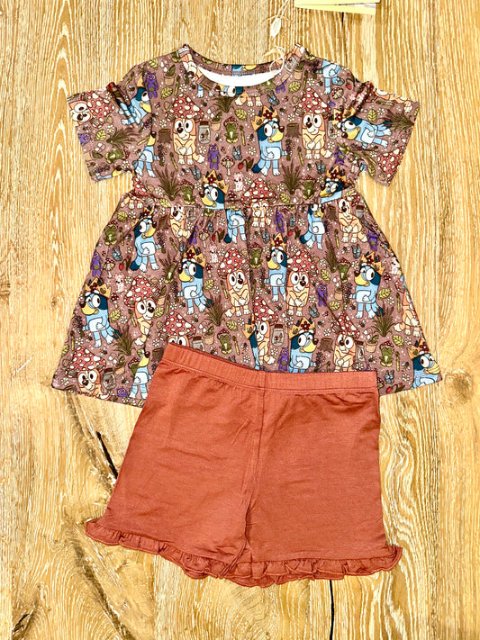 Bamboo Short Sleeve Peplum Set- WOODLAND PUPS