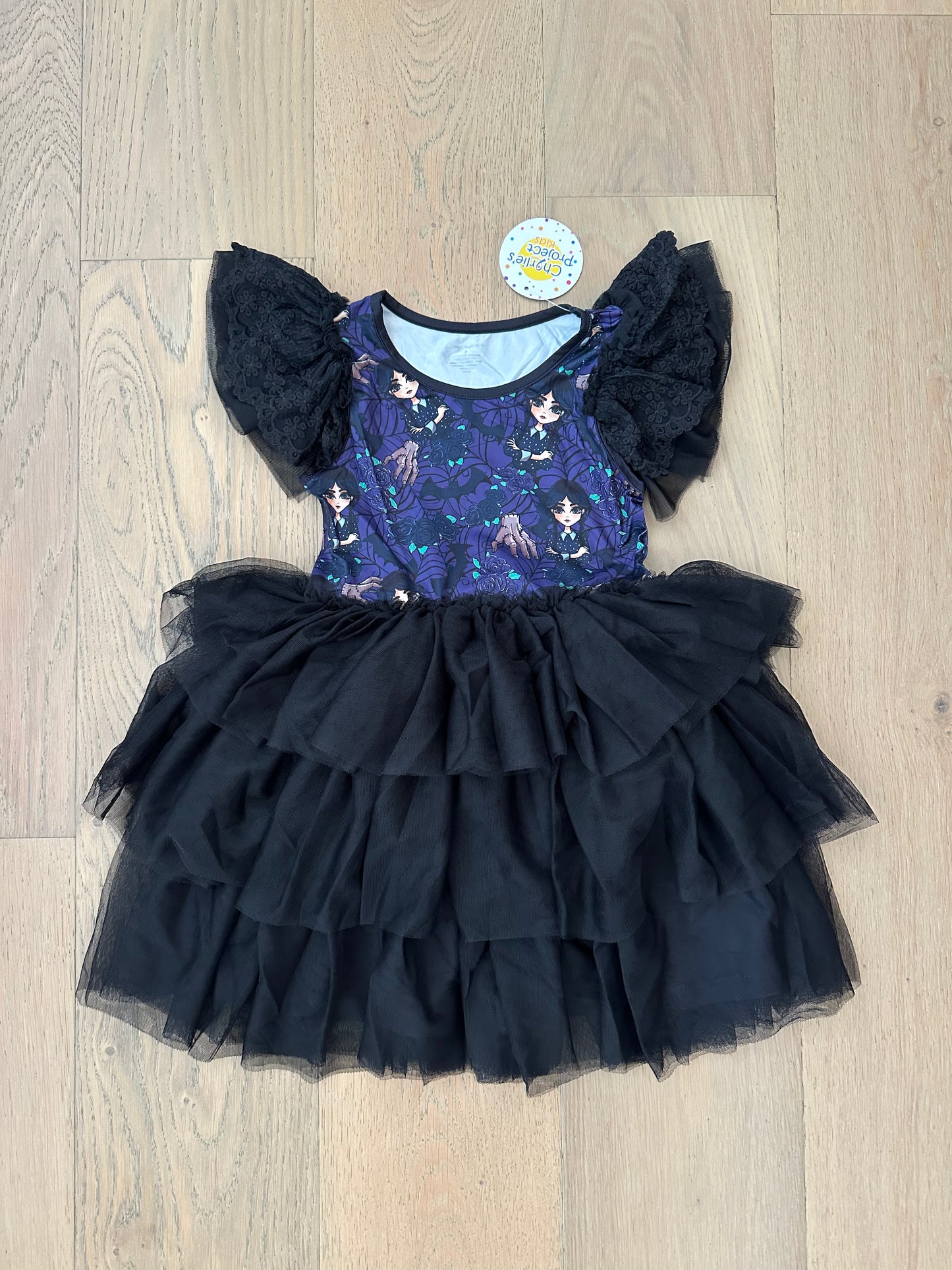 Girls Long Sleeve Bamboo Tiered Tulle Dress-FRIDAY NIGHT WEDNESDAY