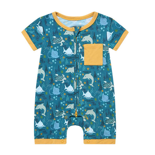 Bamboo Shortie Romper- Ocean Friends