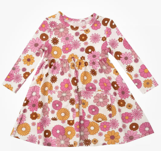 Twirly Long Sleeve Dress- Retro Floral