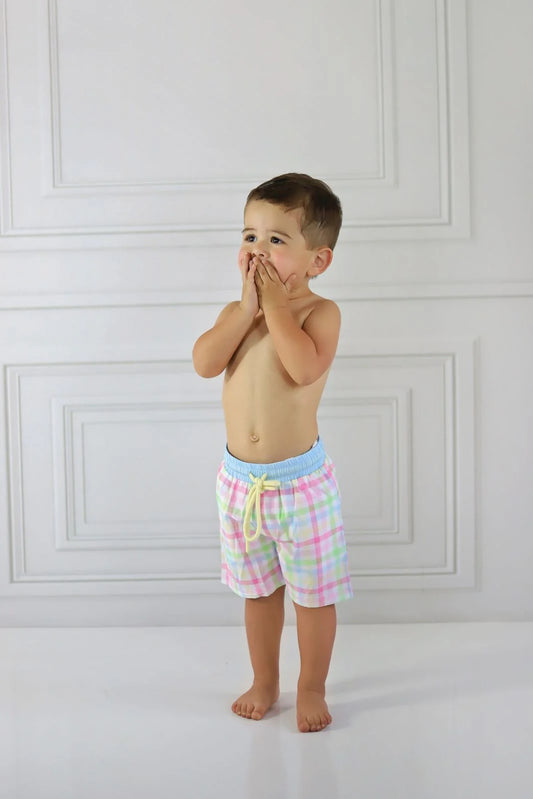 Swoon Baby Boy Swim Shorts -Watercolor Gingham 2218