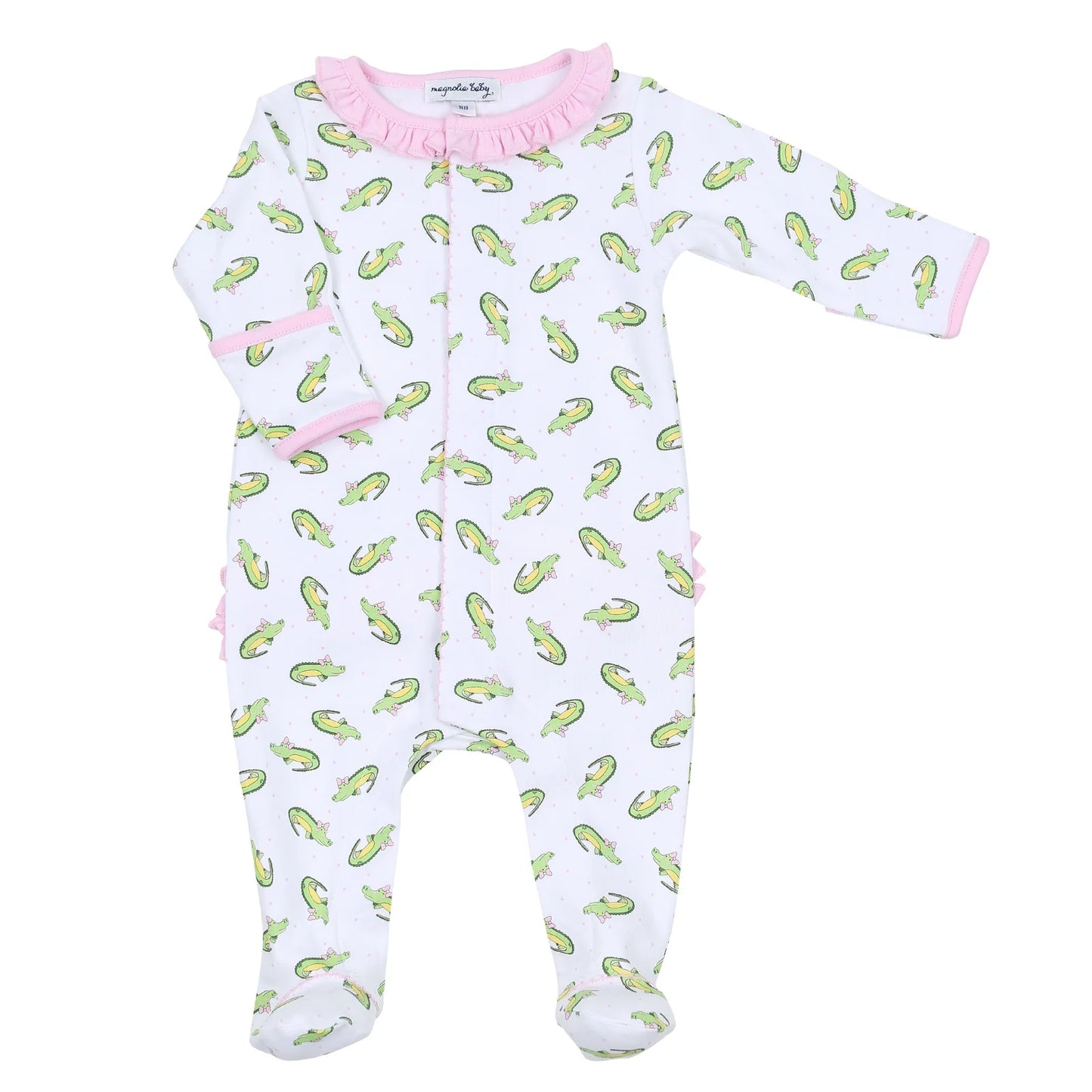 Alligator Friends Pink Print Ruffle Footie