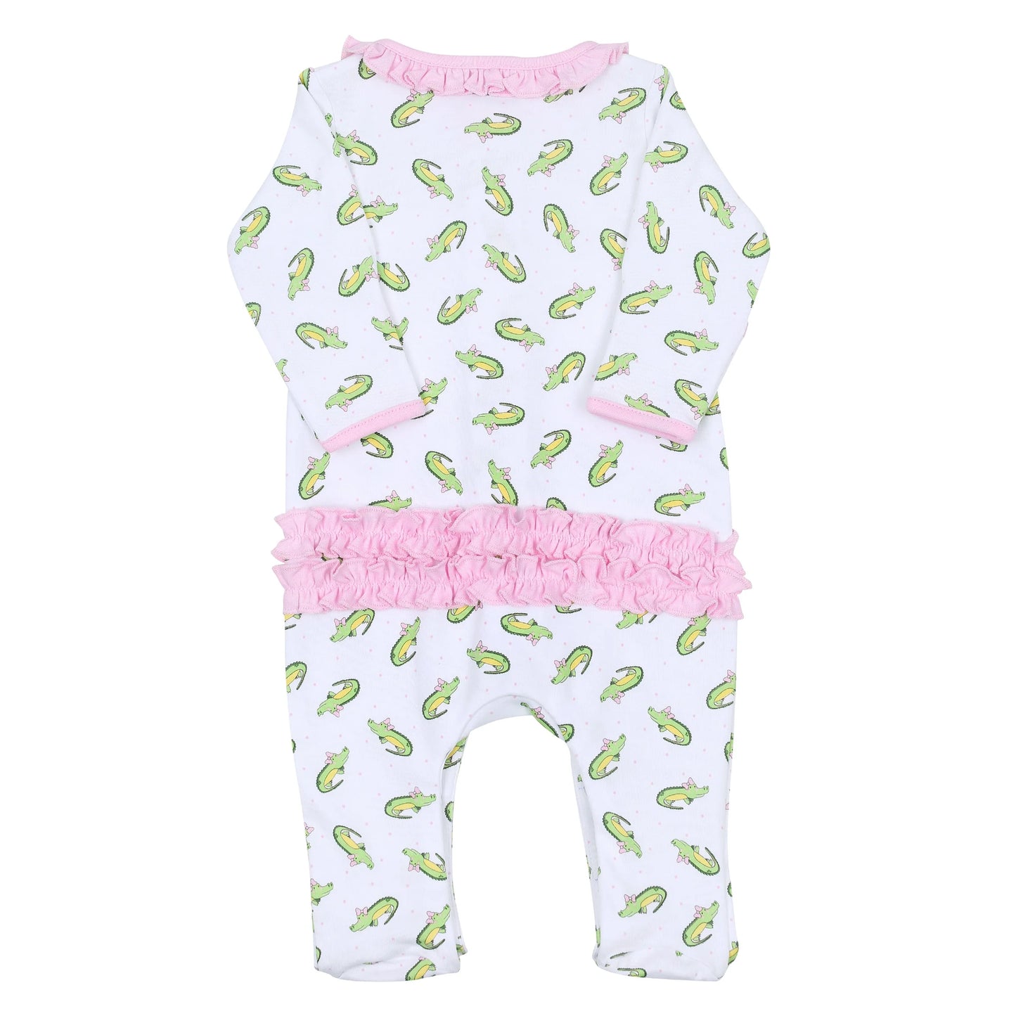 Alligator Friends Pink Print Ruffle Footie