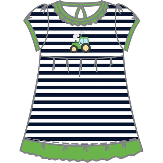 Green Tractor Appliqué Short Sleeve Dress Set