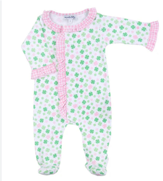 Shamrock Cutie Pink Printed Ruffle Front Footie