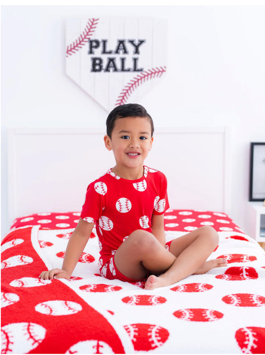 2pc Short Sleeve Pajama Short Set- RED BASEBALL