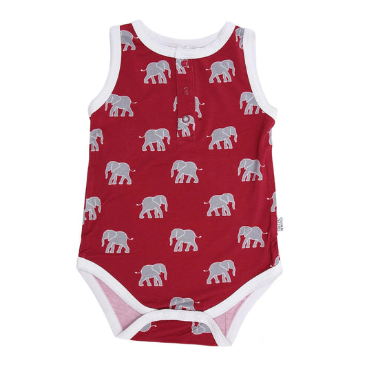 Bamboo Henley Onesie with Snaps- Elephant