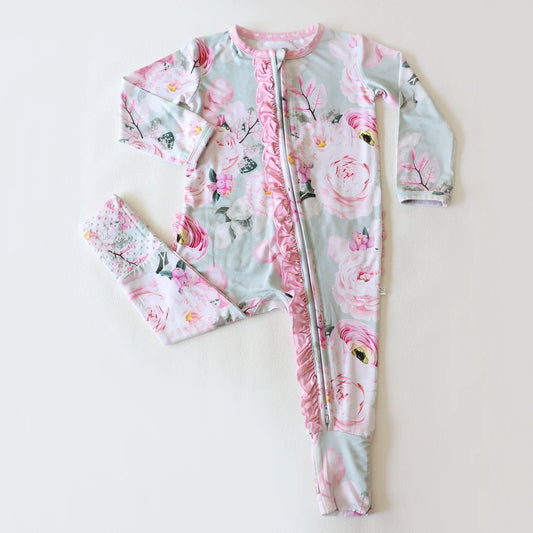 Bamboo Ruffle Zipper Romper- SPRING BLOSSOMS