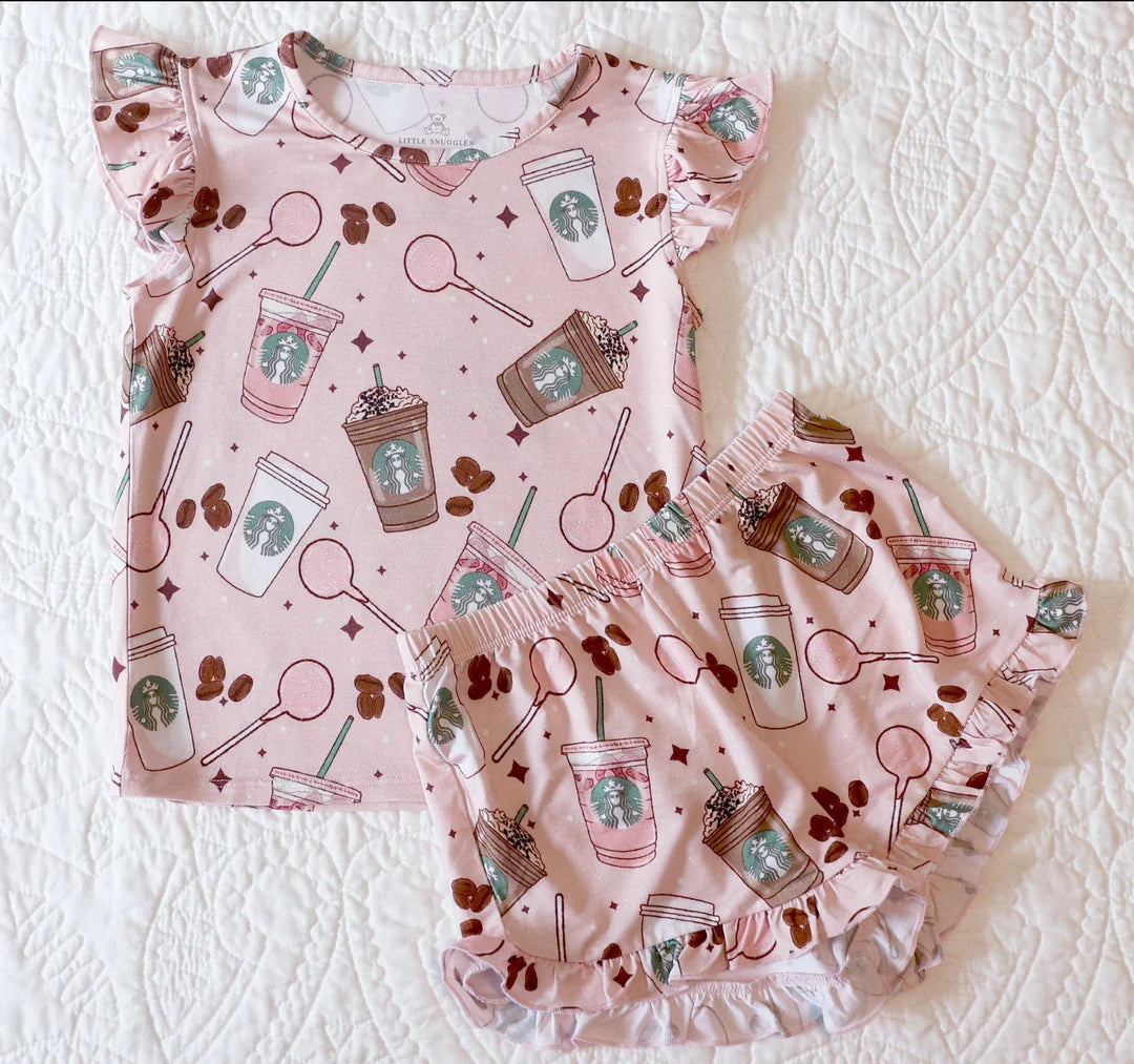 Bamboo Flutter Sleeve & Shorts Lounge Set- PINK DRINK