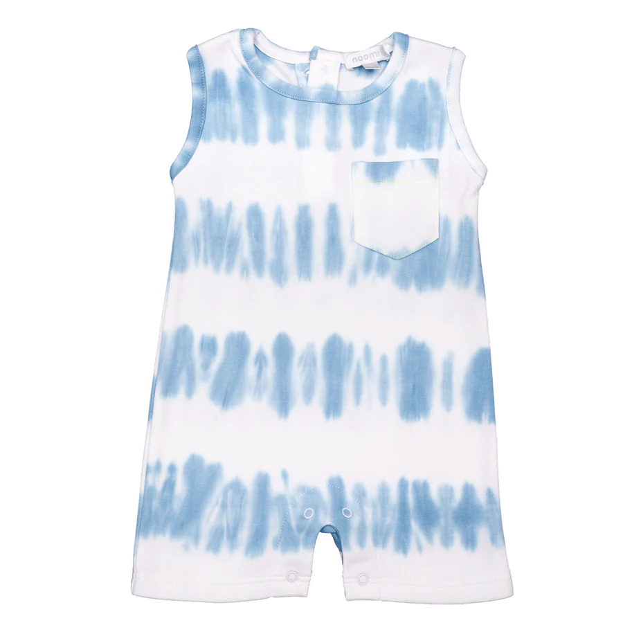 Sleeveless Romper- BLUE STRIPES TIE DYE