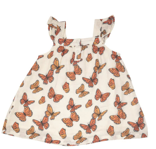 Muslin Flutter Sleeve Sundress- MONARCH BUTTERFLIES