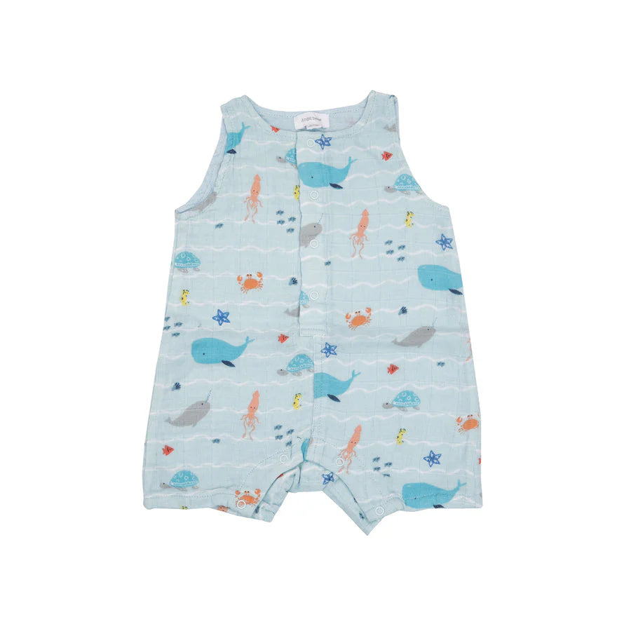 Muslin Sleeveless Shortie Romper- UNDERSEA STRIPE