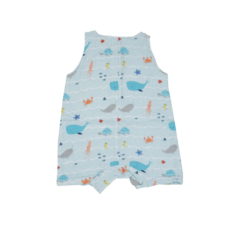 Muslin Sleeveless Shortie Romper- UNDERSEA STRIPE