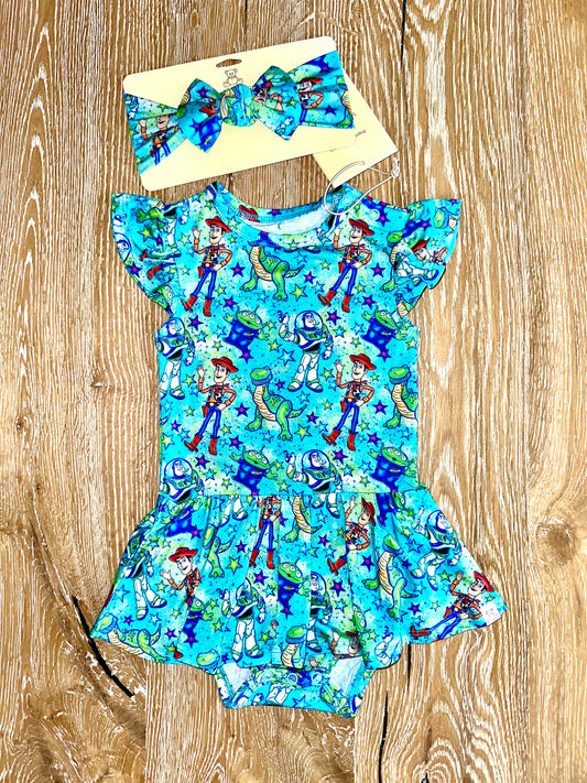 Bamboo Twirl Skirt Bodysuit with Headband- TO INFINITY BUZZ