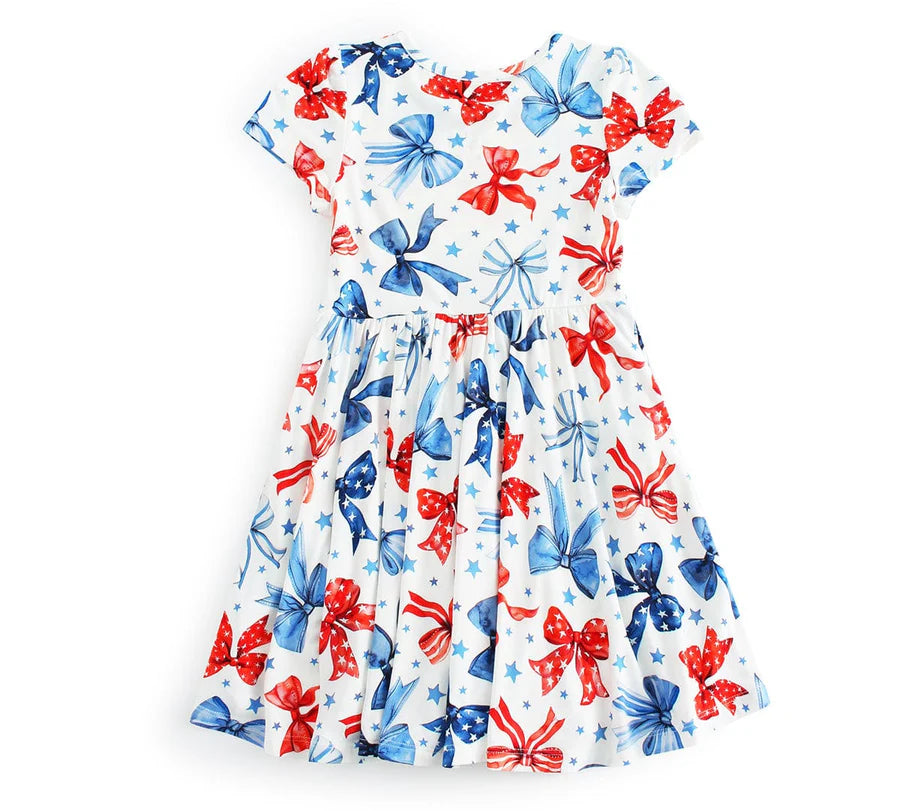 Bamboo Twirl Dress- RED, WHITE, & BOWS