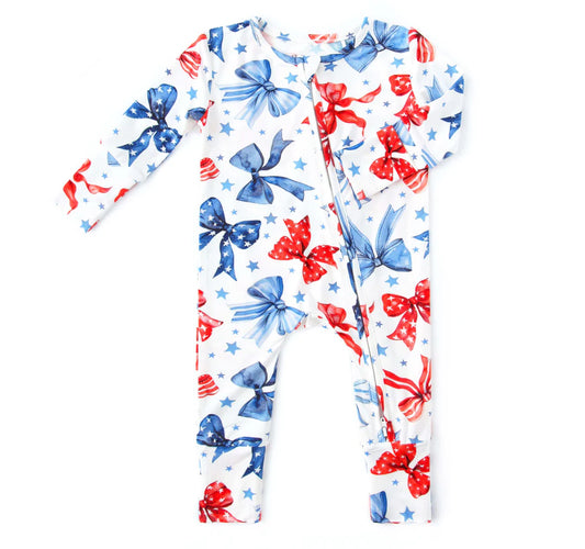 Bamboo Zippy Romper- RED, WHITE, & BOWS