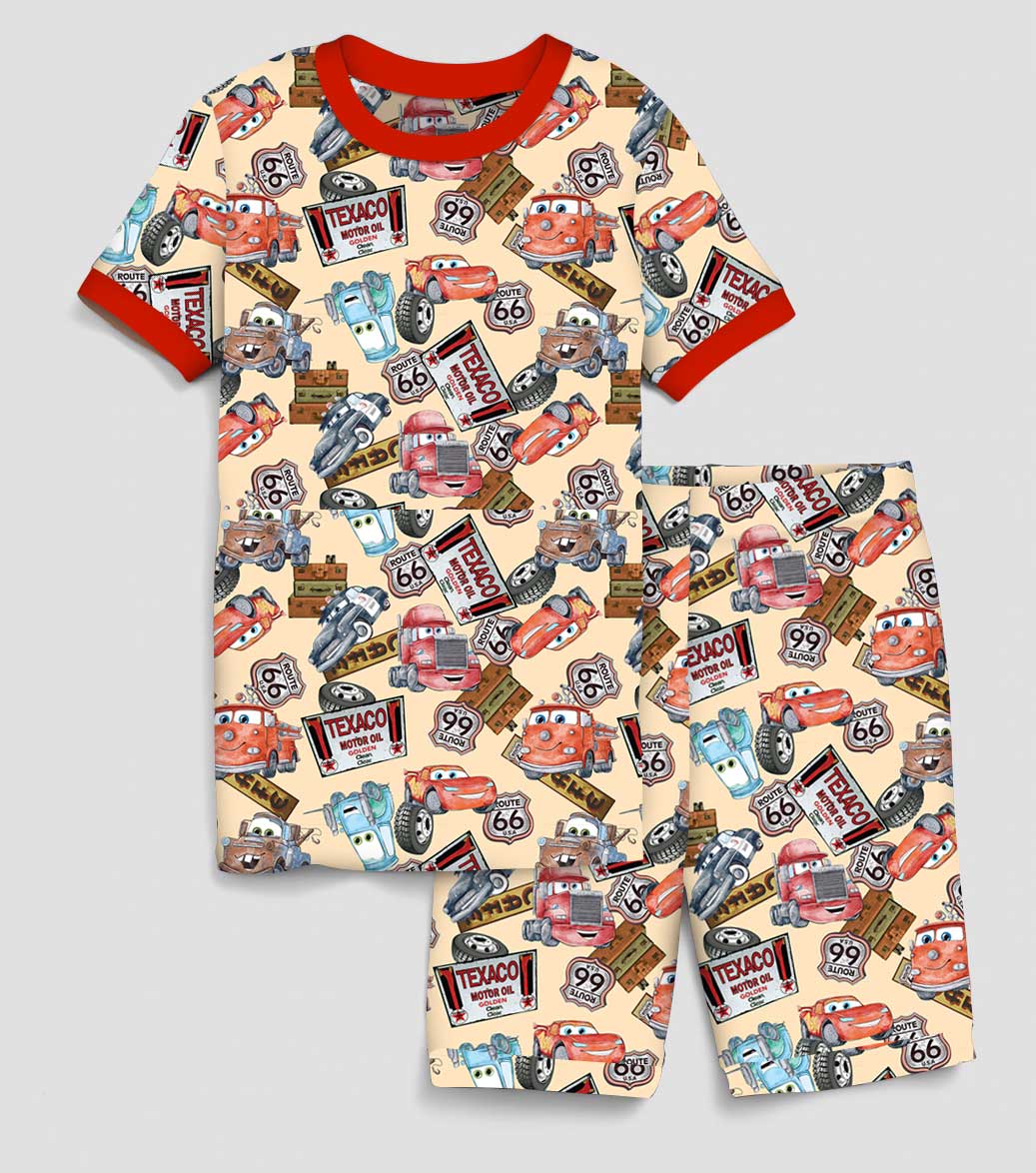 Bamboo Short Sleeve Shorts Lounge Set- CARS PARK FUN PIT STOP