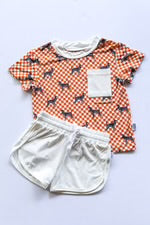 Bamboo Varsity T-Shirt & Short Set- COONHOUND Orange & White Checker