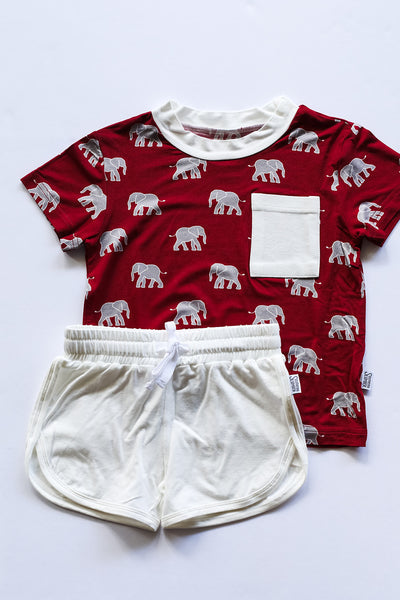 Bamboo Varsity T-Shirt & Short Set- ELEPHANT