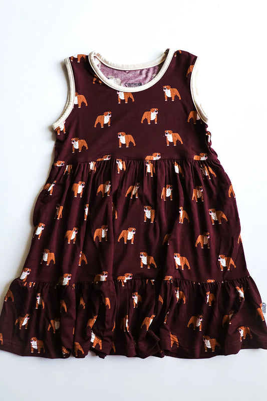 Bamboo Tiered Twirl Dress with Pockets- MAROON BULLDOG