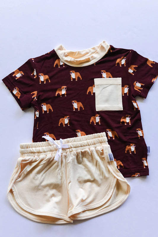 Bamboo Varsity T-Shirt & Short Set- MAROON BULLDOG MSU