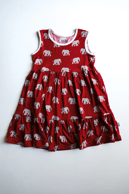 Bamboo Tiered Twirl Dress with Pockets- ELEPHANTS BAMA